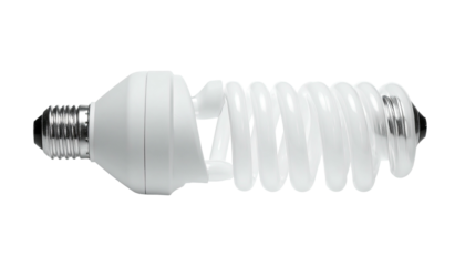 White spiral energy-saving lightbulb against a dark background