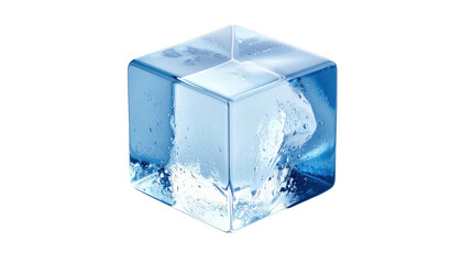 Clear ice cube with visible bubbles isolated on black background