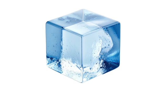 Clear ice cube with visible bubbles isolated on black background