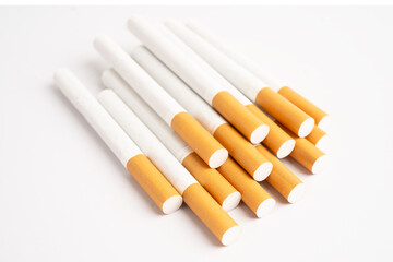 Cigarette on US dollar banknotes, cost, trading, marketing and production, No smoking, import export.