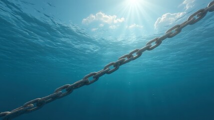 Underwater Chain Illuminated by Sunrays in Clear Blue Water with Stunning Topaz Tones and Seasonal Reflections Beneath the Surface