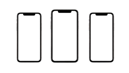 Three smartphones with black screens against a black backdrop