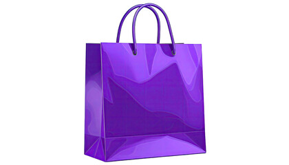 Glossy purple shopping bag with handles, on a black background