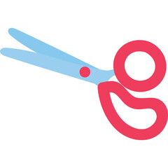 Open Light Blue Scissors With Pink Handles And A Red Dot On A Transparent Background