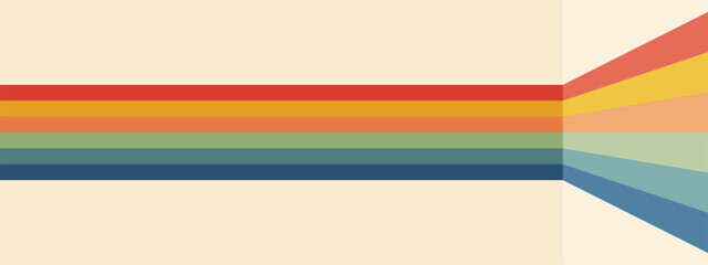 Warm rainbow stripes background.Vector abstract perspective. Used for retro cover or geometric art template in 1970s palette.