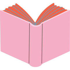 Open Pink Book with Coral Pages and Blue Edges on Transparent Background Representing Knowledge and Learning