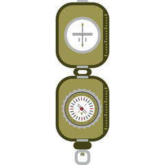 Open Pocket Compass With Green Casing Showing Directional Dial And Small Hook For Hanging Isolated On White Background Detailed Illustration