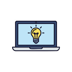 Laptop with light bulb idea on screen.