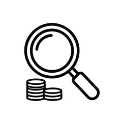 Magnifying glass hovering over coins.