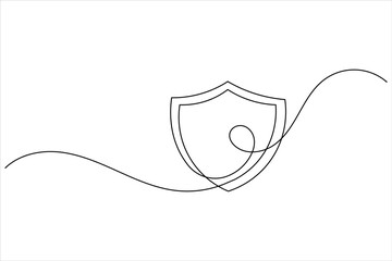 One line drawing of shield symbol representing privacy and cybersecurity protection