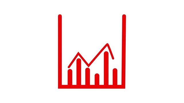 Red business graph chart growth up down or signal white background.