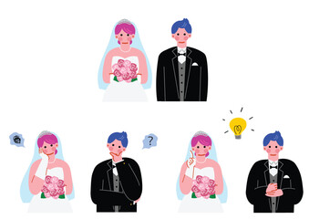 シンプルで可愛い新郎新婦のイラストセット