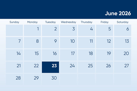 23 June 2026 calendar day design. It shows 2026 June 23 date calendar page