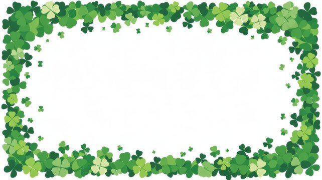 A frame of green shamrocks and clovers on a white background for st patrick's day celebration