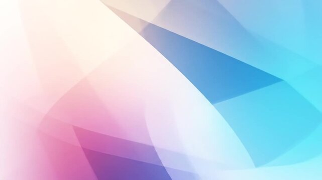 Abstract composition with overlapping translucent shapes in various shades of blues, white, and pink