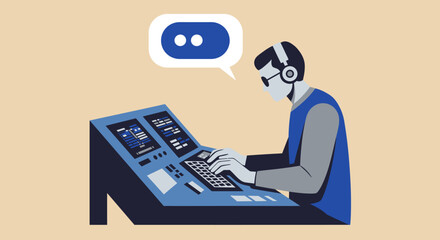 Operator Working at Control Panel with Headset.