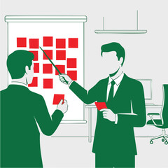 Two Suited Professionals Engage in Strategy on Board.