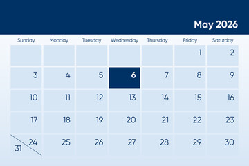 6 May 2026 calendar day design. It shows 2026 May 6 date calendar page