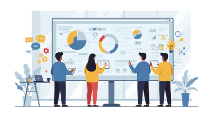 Team Analyzing Data on a Large Presentation Screen.
