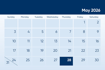 28 May 2026 calendar day design. It shows 2026 May 28 date calendar page