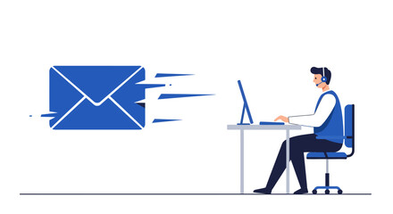 Customer Service Representative Working with Fast Email Delivery.