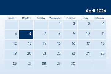 6 April 2026 calendar day design. It shows 2026 April 6 date calendar page