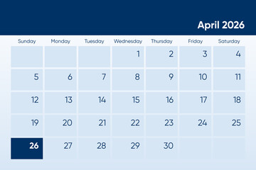 26 April 2026 calendar day design. It shows 2026 April 26 date calendar page