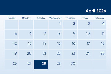 28 April 2026 calendar day design. It shows 2026 April 28 date calendar page
