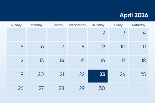 23 April 2026 calendar day design. It shows 2026 April 23 date calendar page