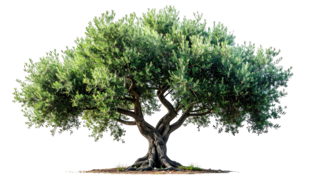 Large, mature tree with thick branches and dense green leaves