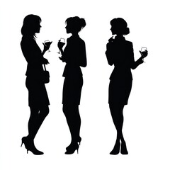 Silhouette of Social Gathering: Silhouettes of three individuals engaged in conversation, gracefully holding wine glasses, creating a sense of sophisticated social interaction and shared enjoyment.