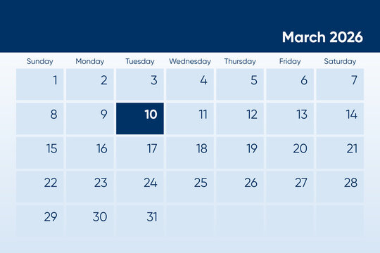 10 March 2026 calendar day design. It shows 2026 March 10 date calendar page