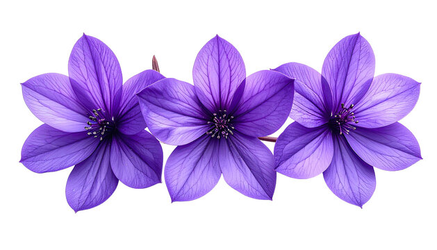 Trio of vibrant, purple flowers with delicate petal details