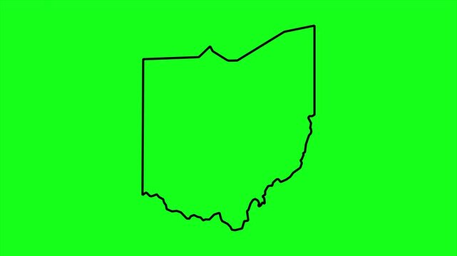 Ohio map outline animation video. State border line drawing on green screen background