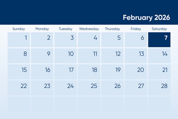 7 February 2026 calendar day design. It shows 2026 February 7 date calendar page