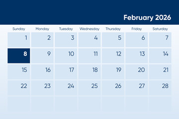 8 February 2026 calendar day design. It shows 2026 February 8 date calendar page