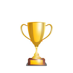 Golden Trophy With Handles And Wooden Base On White Background Victory Award Object