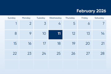 11 February 2026 calendar day design. It shows 2026 February 11 date calendar page