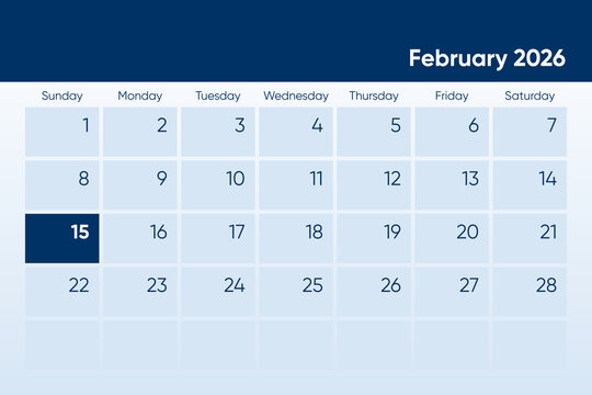 15 February 2026 calendar day design. It shows 2026 February 15 date calendar page