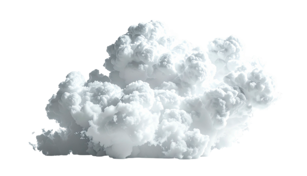 Puffy, isolated white cumulus cloud floating on black