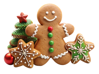 gingerbread man and christmas cookies isolated on white background, PNG. AI Generated