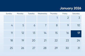 17 January 2026 calendar day design. It shows 2026 January 17 date calendar page