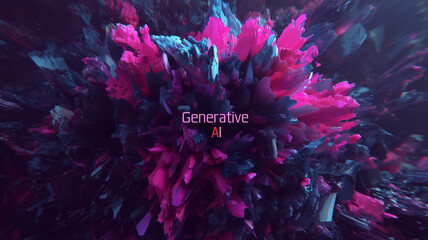 Abstract Explosion of Pink and Teal Generative AI Visualization