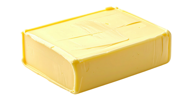 Rectangular block of yellow butter with slight surface texture