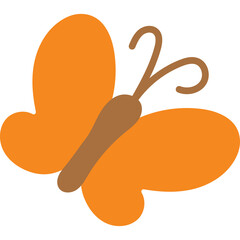 Orange Butterfly Illustration With Brown Antennae And Body On Transparent Background Simple Childrens Style Art