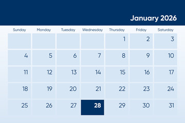 28 January 2026 calendar day design. It shows 2026 January 28 date calendar page