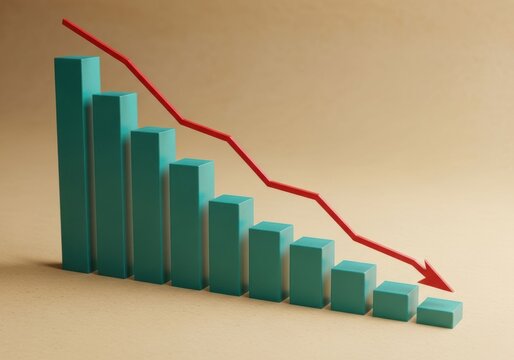 Financial decline graph showing downturn and decreasing trend with arrow