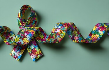 Colorful ribbon with a puzzle pattern representing autism awareness and acceptance