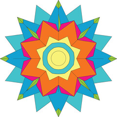 Colorful abstract geometric star, modern mandala pattern, decorative vector art illustration