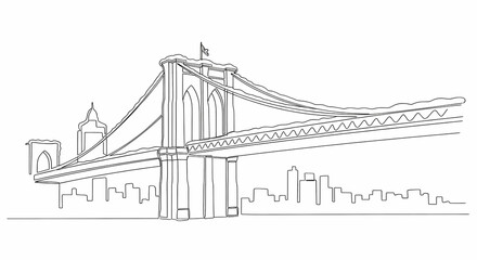 Fototapeta premium Brooklyn Bridge outline illustration with city skyline background 